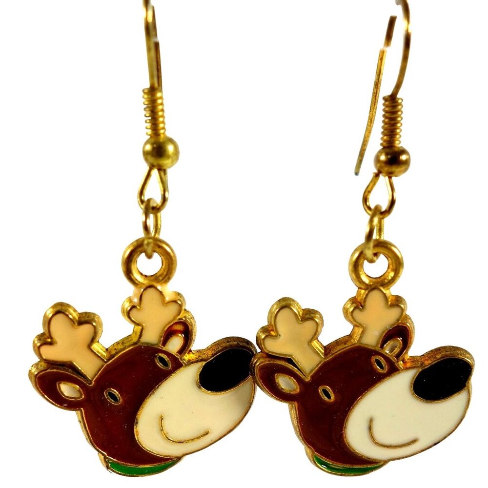 Reindeer Enamel‎ Dangle Earrings Christmas Holiday Themed Holiday Jewelry